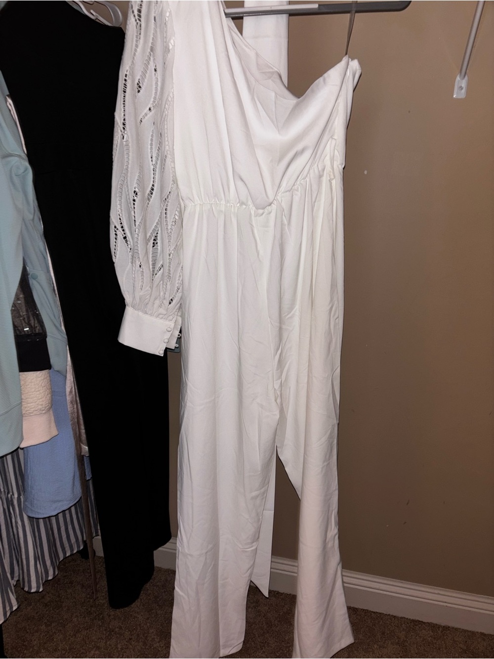 White One Shoulder Jumpsuit with Belt